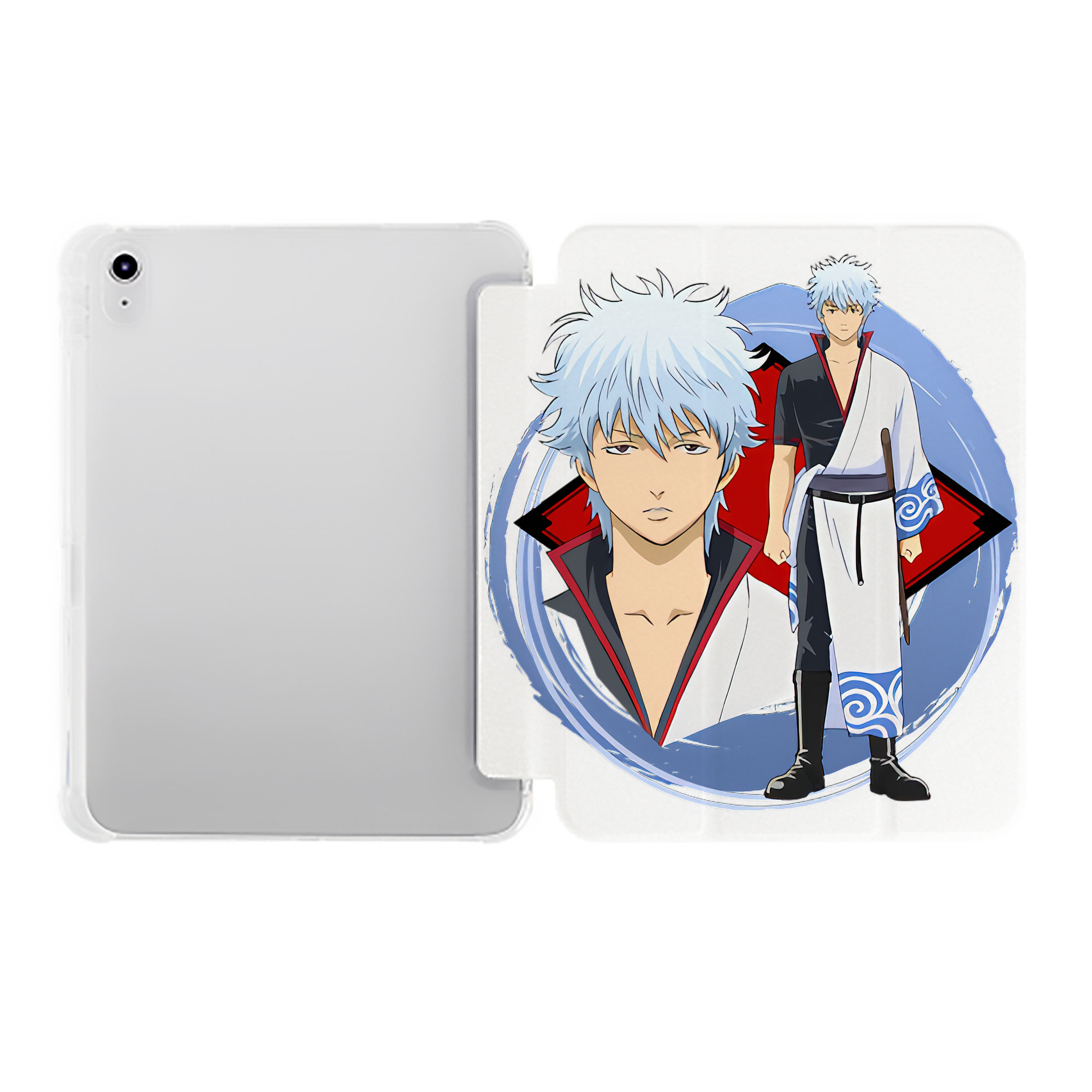 （画像用） ぎんたま 坂田銀時（さかたぎんとき） 神楽 志村新八（しむら しんぱち） GINTAMA Sakata Gintoki Kagura Shimura Shinpachi IPad ケース ペン収納付き 三つ折りスタンド PUレザー×シリコン 対応機種9.5/10.5/10.9インチ